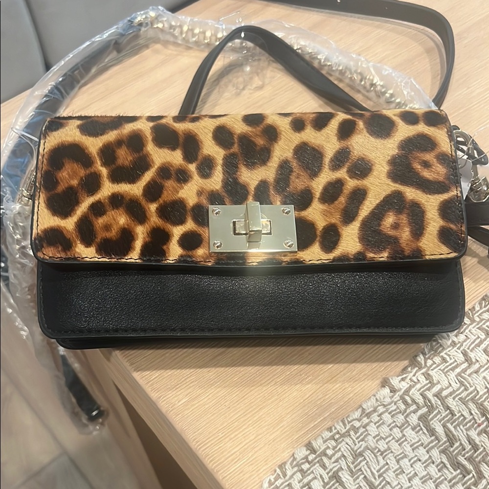 Leopard Print and Black Women's Bag